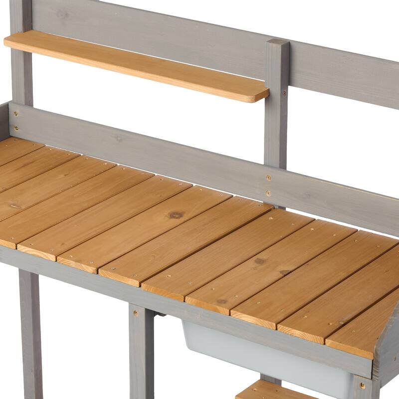 GDF Studio - Outdoor Solid Wood Potting Bench with Sink and Storage Garden Workstation