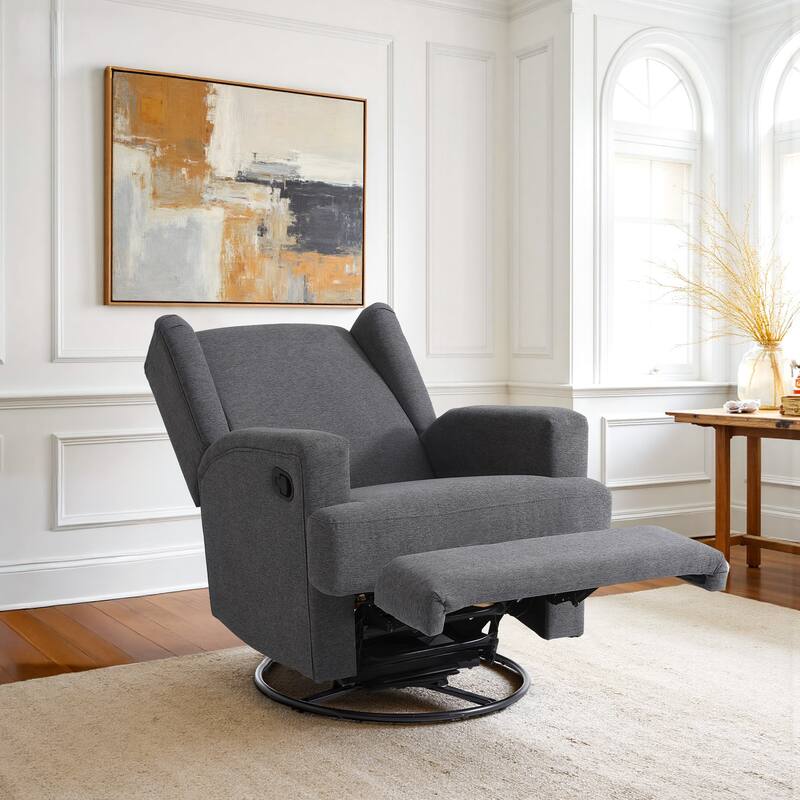 31'' W Wingback Manual Glider Swivel Rocker Recliner Nursery Chair - Light Grey