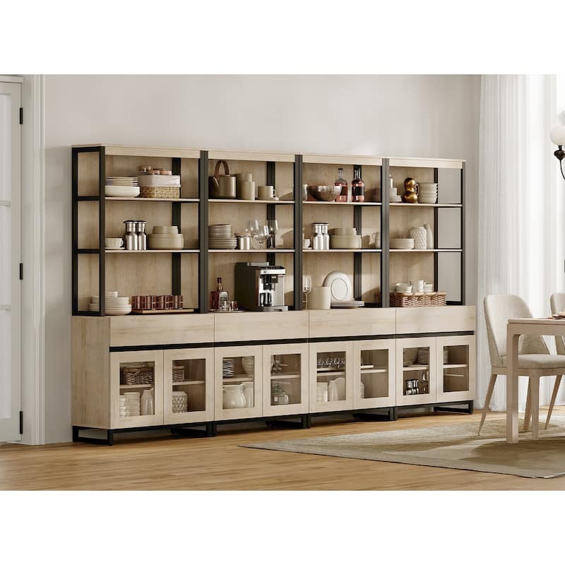 4 PCS Modern 72" Tall Buffet Cabinet with 4 Drawers and Open Shelves, Storage Cabinet for Dining Room or Kitchen