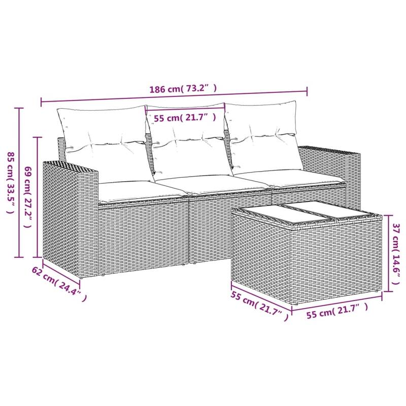 vidaXL Garden Sofa Set Brown PE rattan Standard Modular - 21.7 x 21.7 x 14.6
