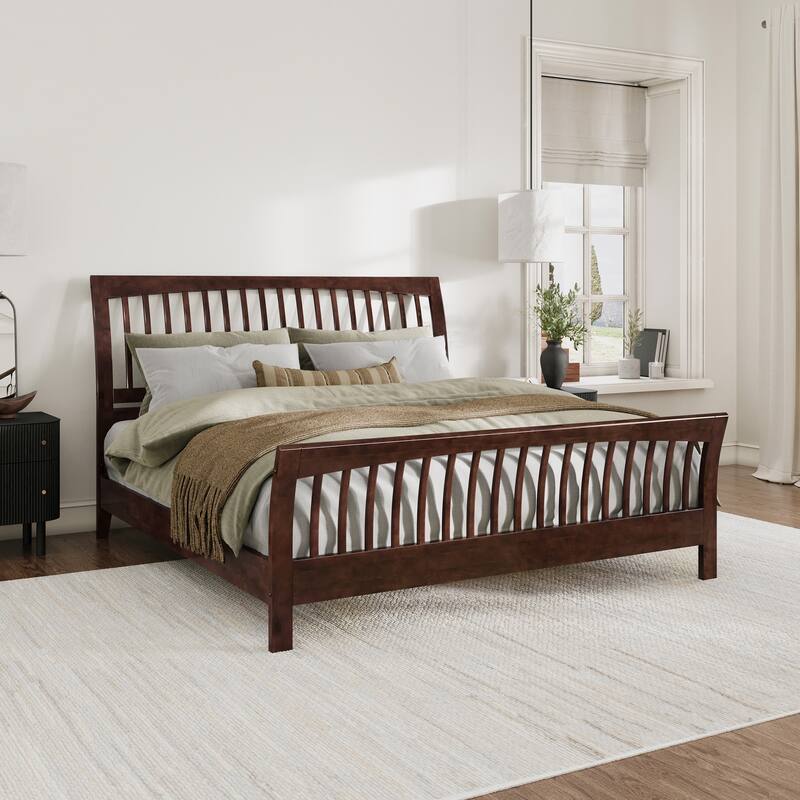 AFI Orleans Solid Wood Low Profile Platform Bed with Matching Footboard - Walnut - King