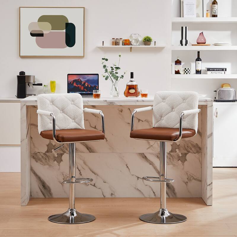Javlergo Adjustable Height Swivel Bar Stools PU Leather with Back and Armrest, Set of 4 Barstools
