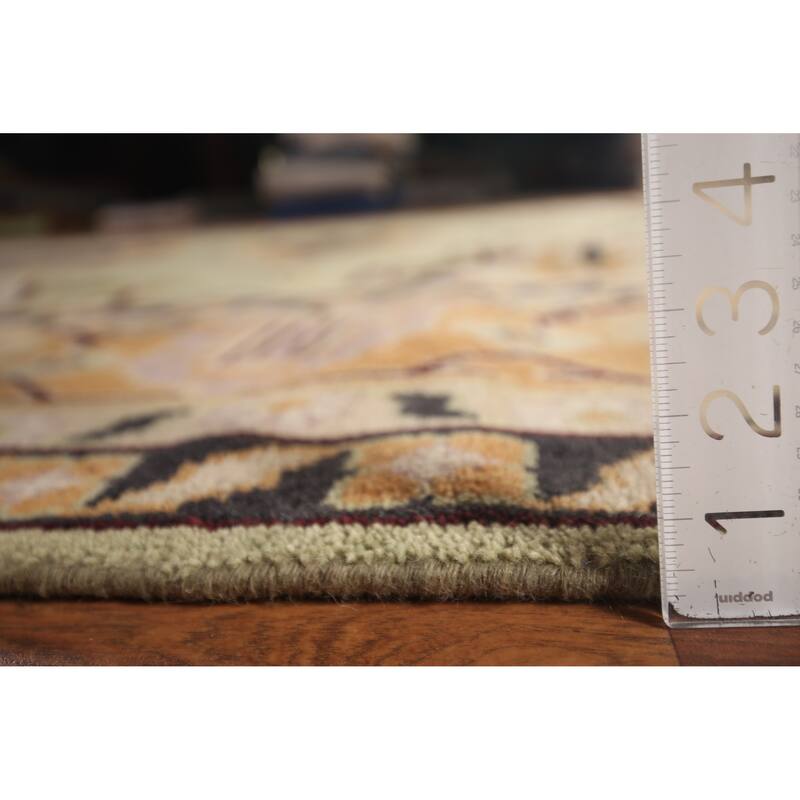 Light Green Geometric Viss Large Indian Rug Hand-Knotted Wool Carpet - 11'10"x 17'11"