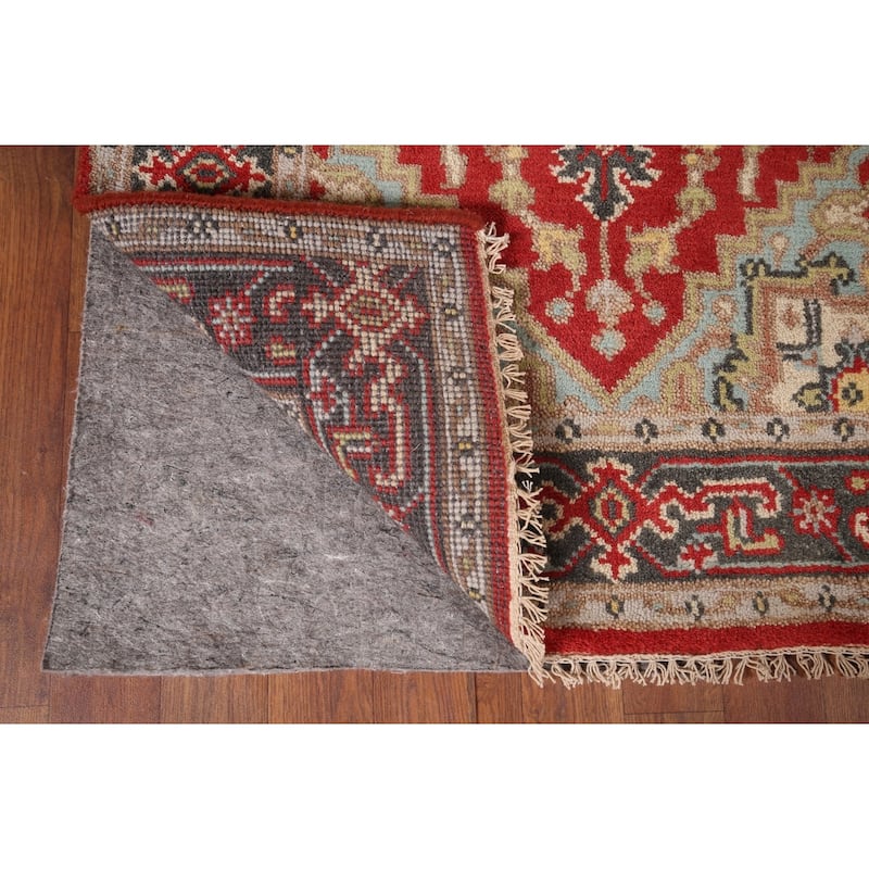 Geometric Red Heriz Serapi Indian Accent Rug Hand-Knotted Wool Carpet - 2'11"x 4'11"