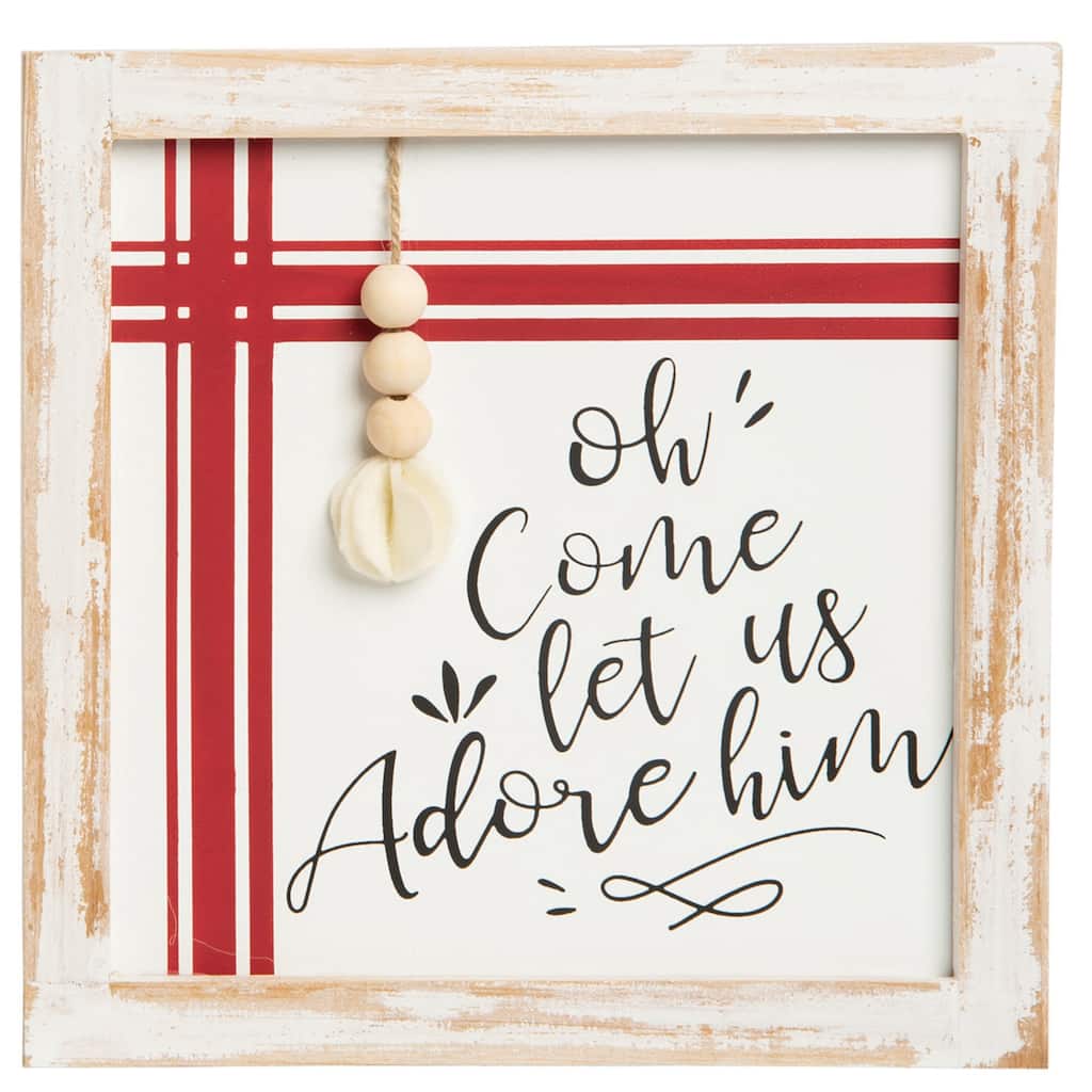 Transpac Wood 9.5 in. Multicolored Christmas Ticking Stripe Block Decor