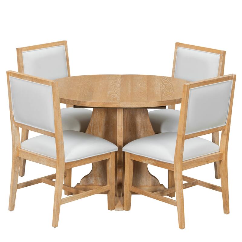 5-Piece Dining Table Set Extension from 42.5 to 58.2-Inches with 4 Upholstered Chairs, Wood Kitchen Dining Table & Chair Set