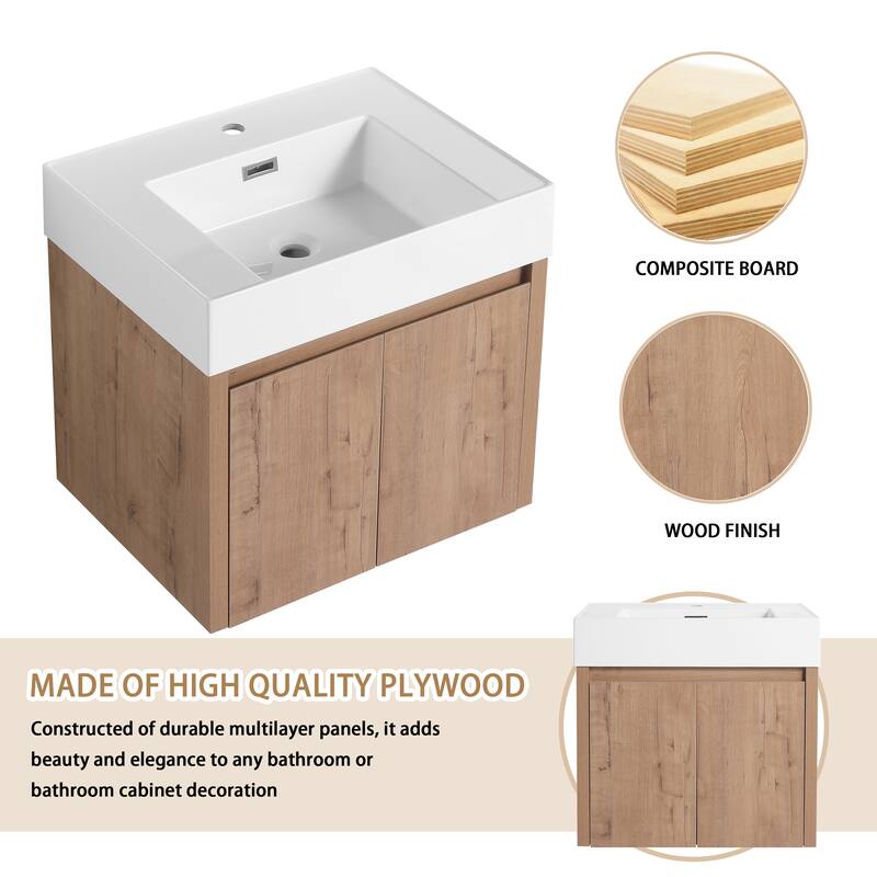 ARTCHIRLY 24"/30"/36" Bathroom Vanity with Sink, Floating Bathroom Vanity with Soft Close Door