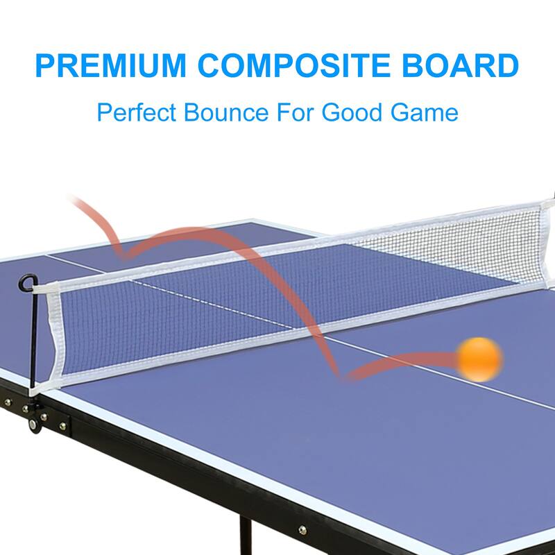 MDF Table Tennis Foldable Portable Table Tennis Table Set with Net and 2 Table Tennis Bats for Indoor and Outdoor Games Blue