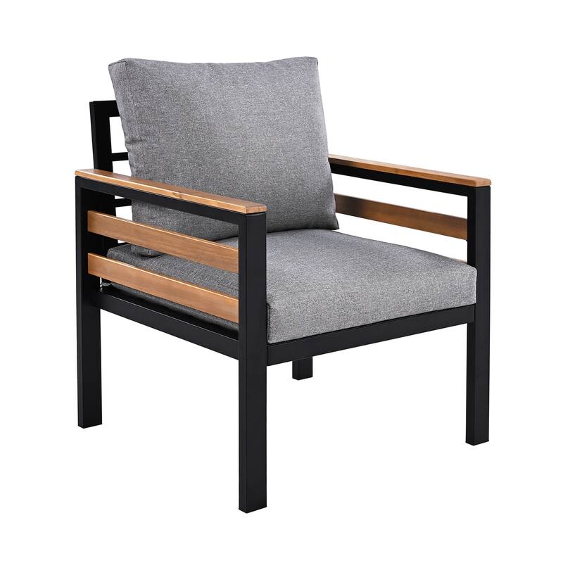 4-Piece Outdoor Sofa Set with Acacia Wood Armrests & Coffee Table, for 5 People