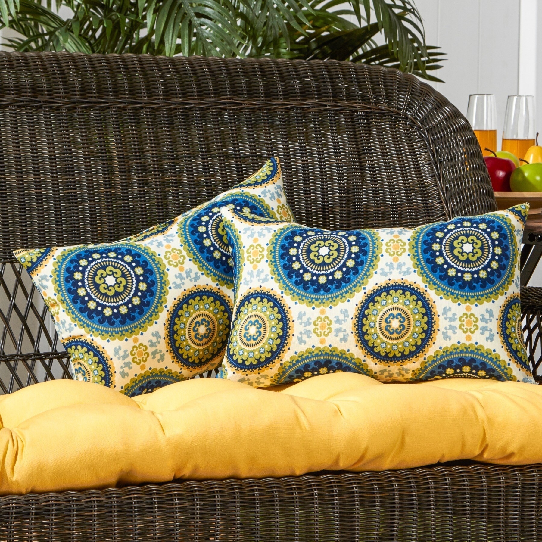 Green Blue Medallion 19x12 inch Rectangular Outdoor Accent Pillow Set of 2 by Havenside Home 12h x 19l