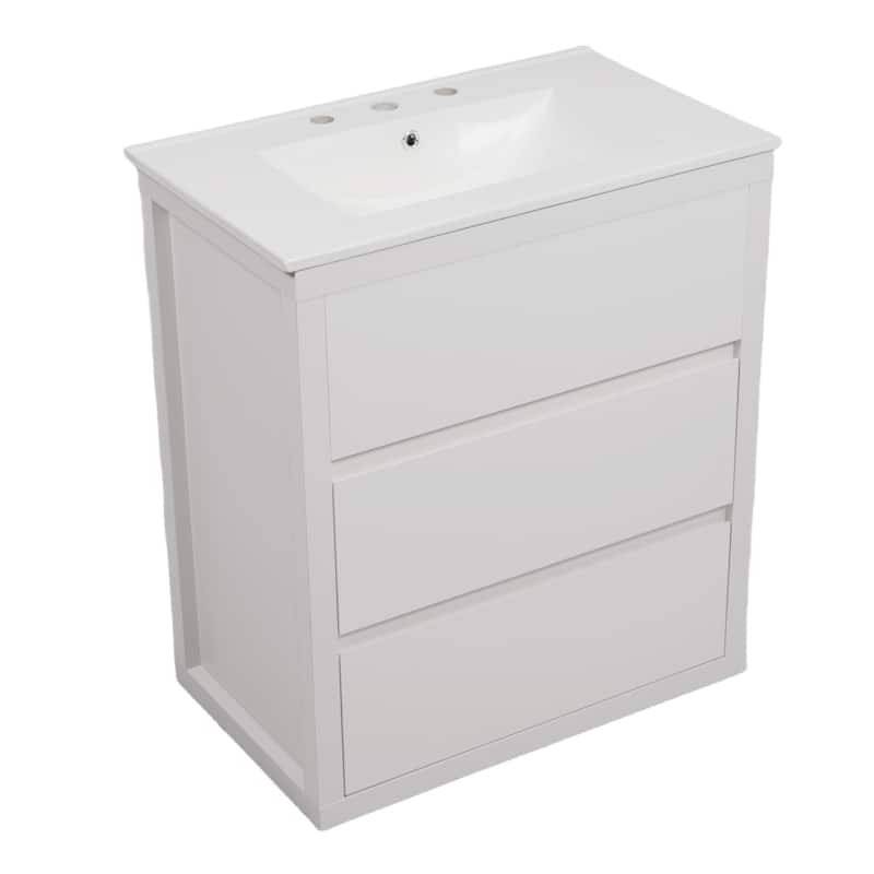 30"Bathroom Vanity with Ceramic Sink and 2 Drawers, Freestanding Vanity with Smooth Drawer Slides & Waterproof Finish