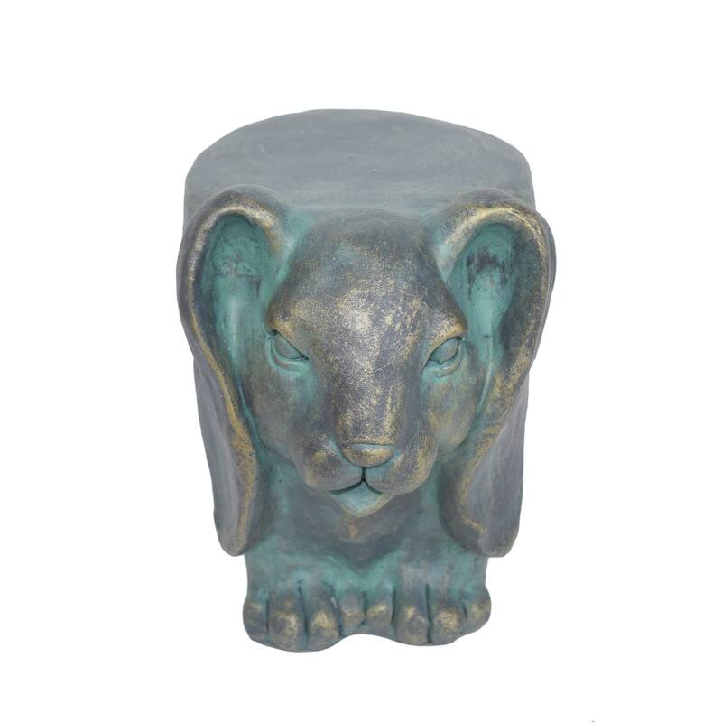 13inch High Rabbit Garden Stool, Lightweight Concrete, Gold Patina Finish, No Assembly Required