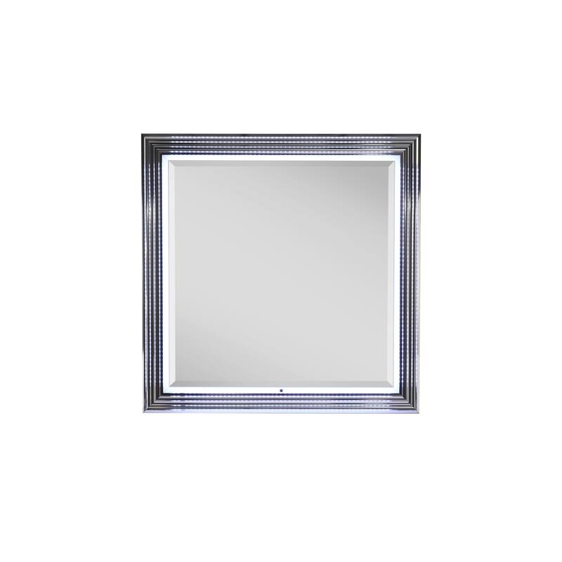 HomeRoots 42" Silver And White Wood Square Lighted Dresser Mount Framed Mirror - 41.73 in. x 41.73 in. x 2.05 in.