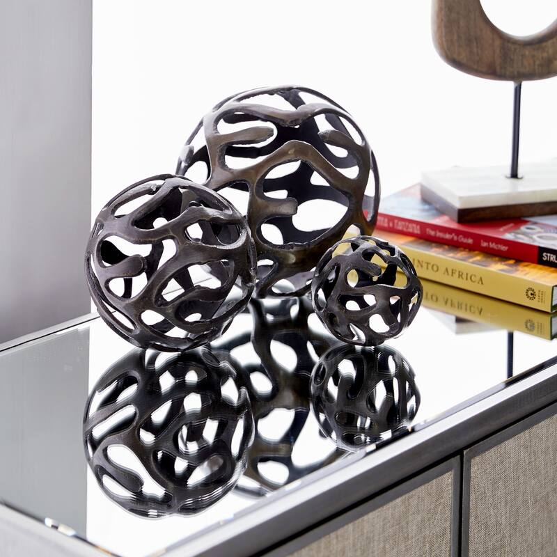 Contemporary Aluminum Metal Geometric Sculpture (Set of 3) - Silver, Copper, Brass - Brass
