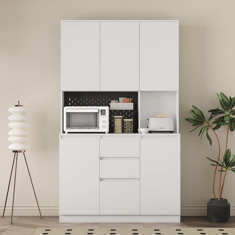 74” Kitchen Pantry Storage Cabinet with Charging Station - White