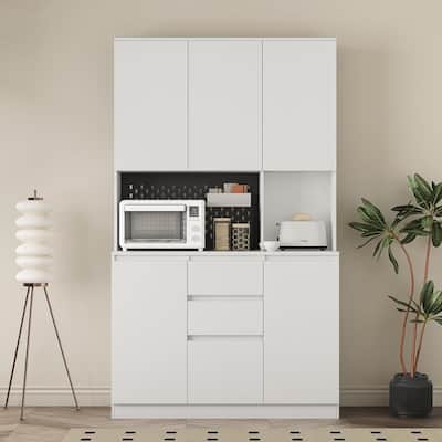 74” Kitchen Pantry Storage Cabinet with Charging Station