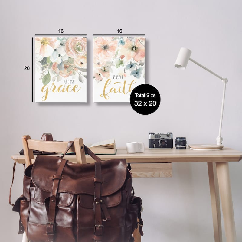 Stupell Spiritual Phrases on Florals Canvas Wall Art Design By Carol Robinson (Set of 2)