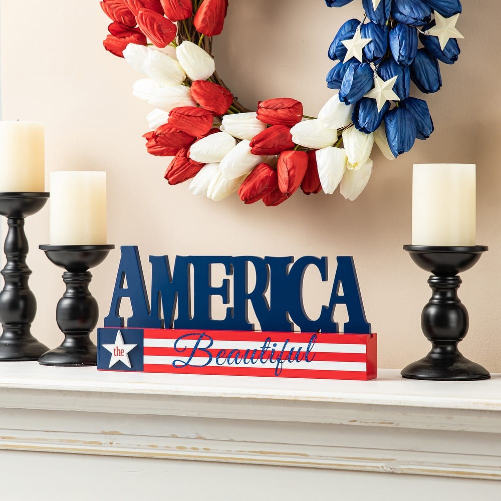 Glitzhome Patriotic Americana Flag USA Table Decor