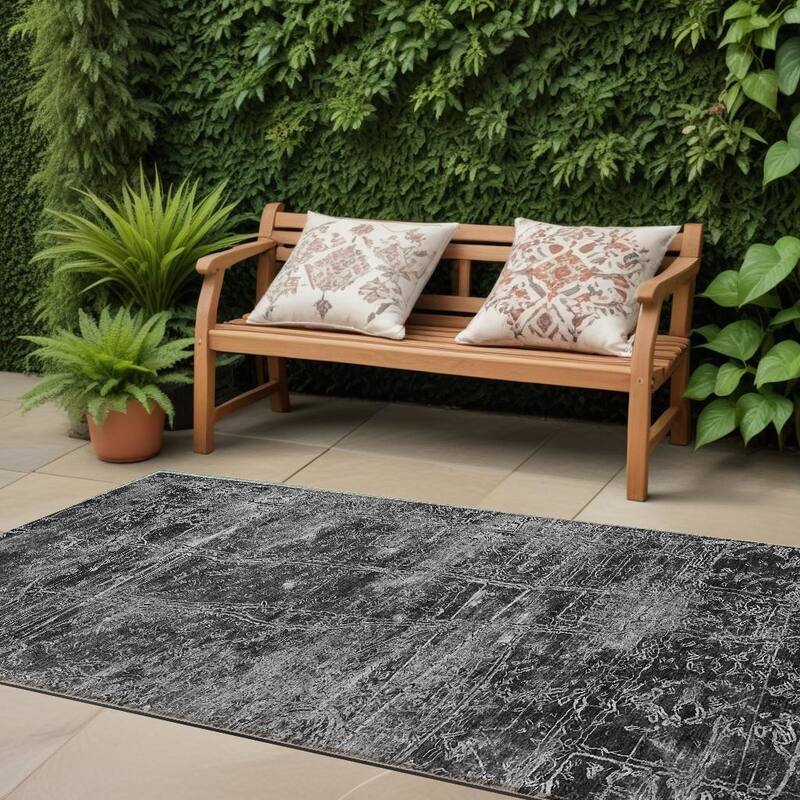 Alrim Modern Art-Inspired Weather Resistant Timeless Fusion Outdoor Rug - 8' Runner - Grey