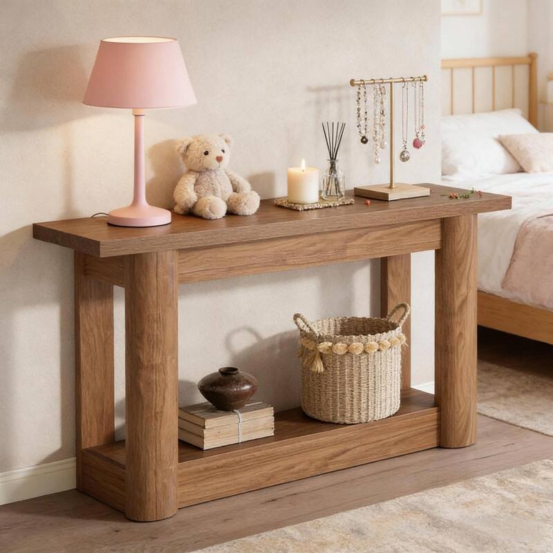 63" Farmhouse Console Table with Lower Shelf