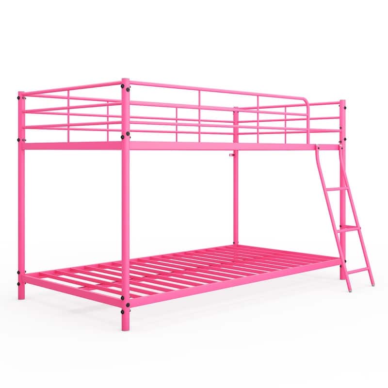 Twin Round Pipe Bunk Low Bed Guardrail Angled Ladder Iron Bed USA