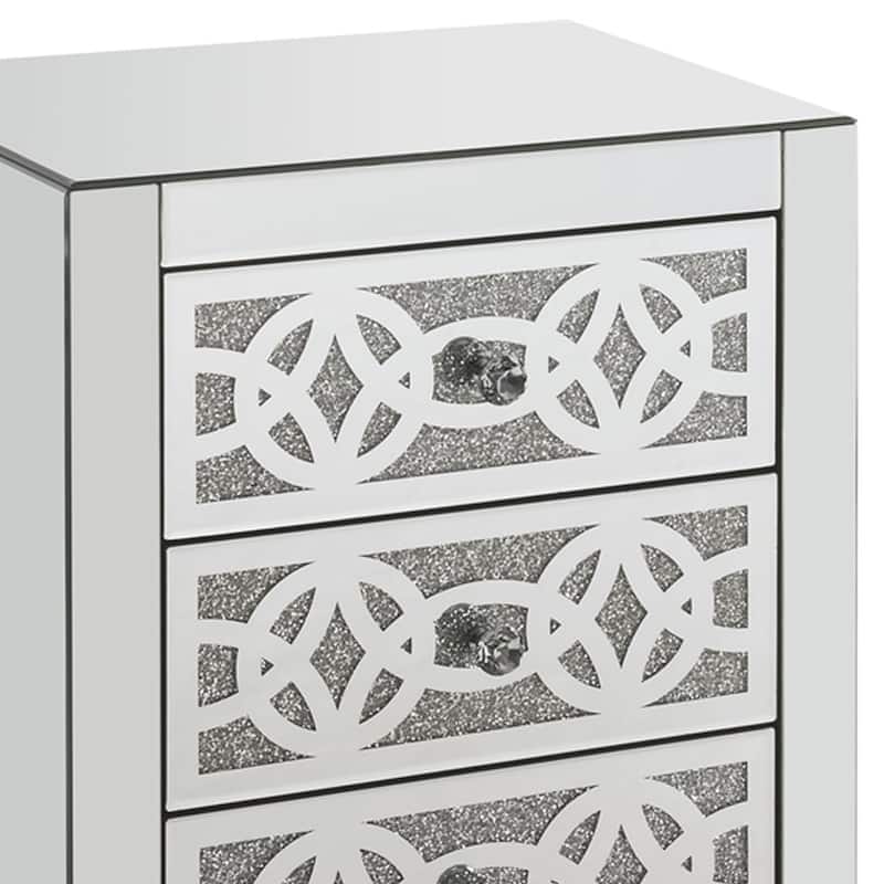 Accent Table with 3 Drawers and Faux Diamond Inlays, Silver