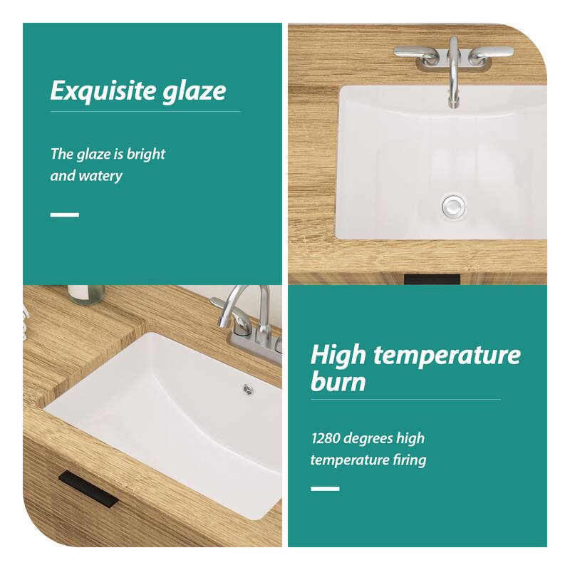 Ceramic Rectangular Undermount Bathroom Sink with Overflow