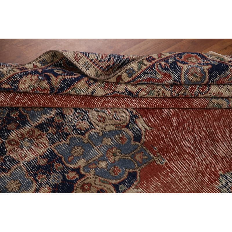 Distressed Oushak Turkish Vintage Area Rug Hand-Knotted Wool Carpet - 4'10" x 8'7"