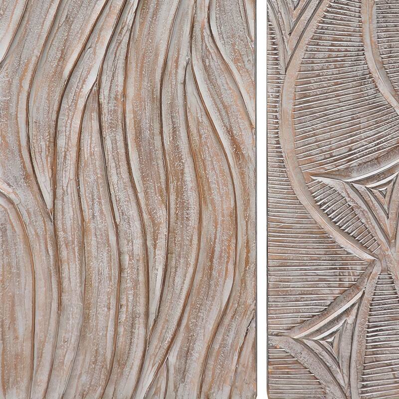 2pc Wood Wall Art Panels | 16x48 Inch Abstract Geometric and Wave Pattern Decor| Distressed Gray