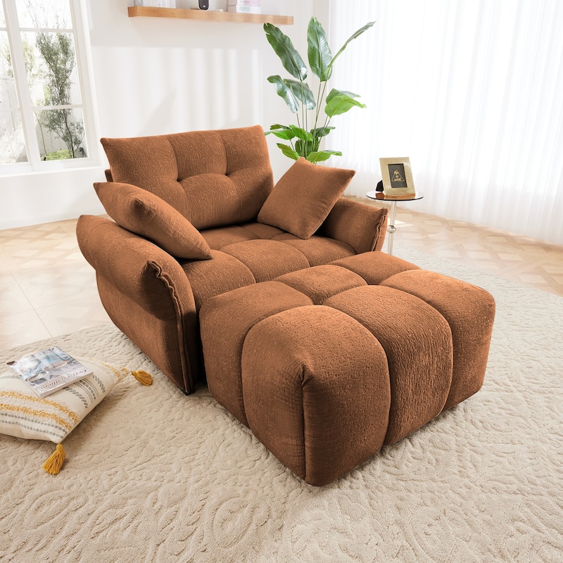 Modern Ergonomic Single Sofa Chairs with Pillows - Burnt Orange-with Ottoman