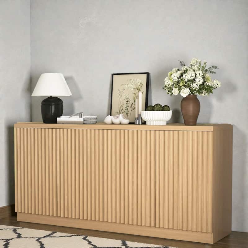 62.6 Inch Buffet Cabinet with Storage, Long Sideboard Cabinet with 4 Doors and Shelves, Wood Coffee Bar Credenza