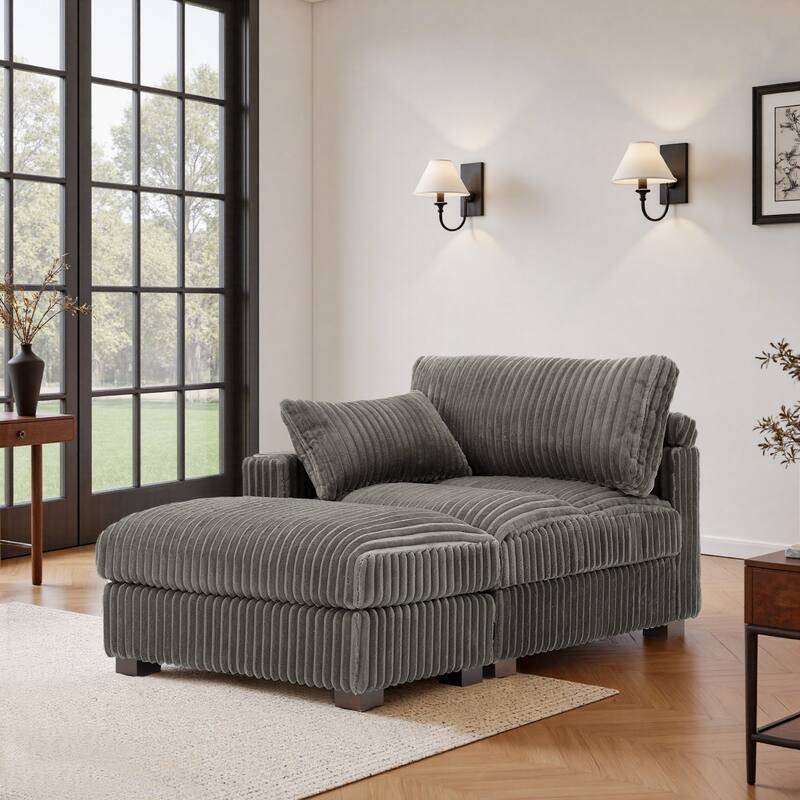 Plush Cloud Couch Modular Sectional Sofa with Ottoman - Light Grey-2-Piece - Left Facing