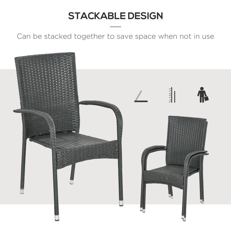 Modern 4 Piece Stackable Rattan Kitchen Dining Chairs with Cushions, Armrests, Backrests for Dining Room Kitchen Bedroom Terrace