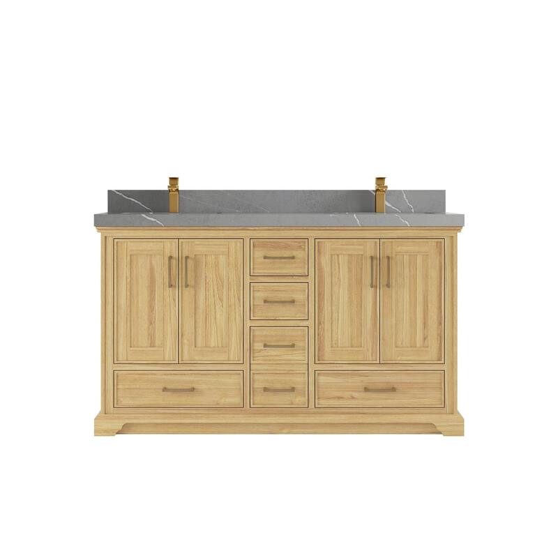 Willow Collections 60 in. W x 22 in. D Charlotte Teak Double Sink Bathroom Solid Teak Vanity with Countertop