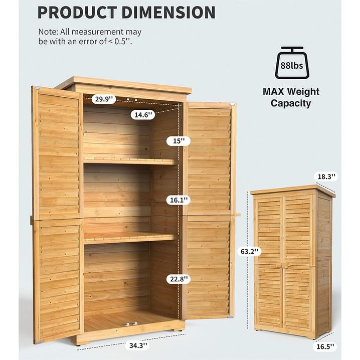 Outdoor Storage Cabinet Shed, Shuttered Doors with Lock, and Waterproof Roof