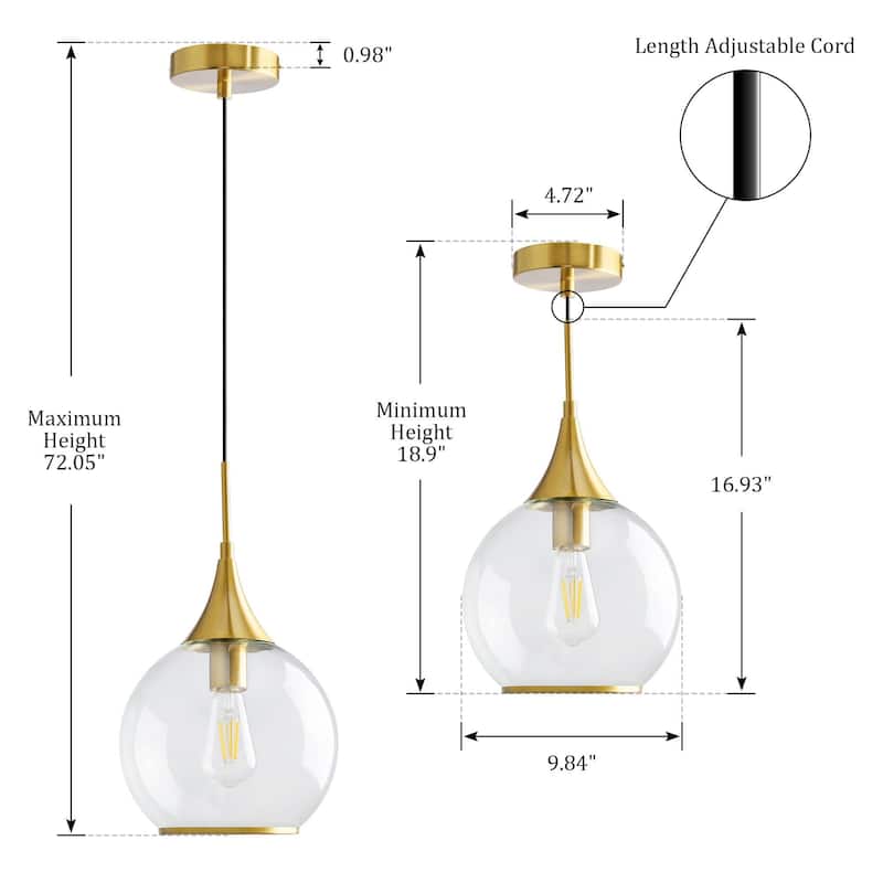 Modern Pendant Light Fixture Dimmable Kitchen Island Hanging Ceiling Lights with Glass Shade