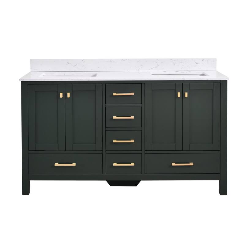 StarrySky 60 inch Undermount Double Sink Bathroom Vanity with Engineered Carrara Marble Top