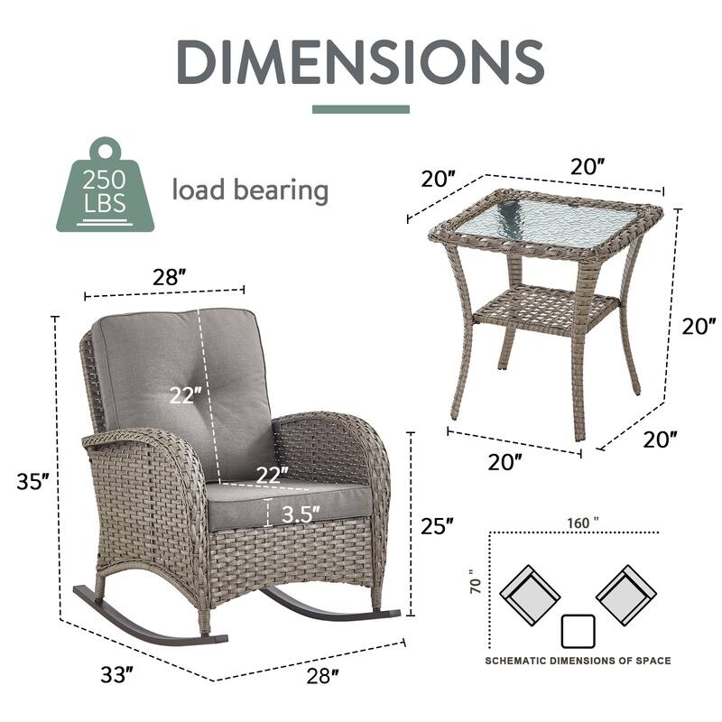 Pocassy Outdoor Rocking Chair Patio Rattan Rocker Chair