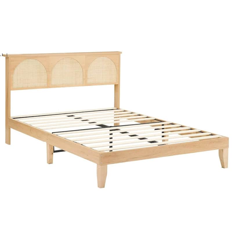 Natural Bed Frame with LED Lights Headboard
