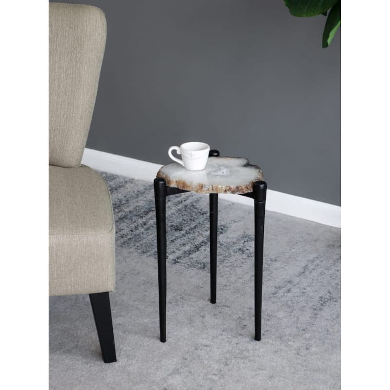 Agate Side Table with Metal Legs - 17.75" - Black and White