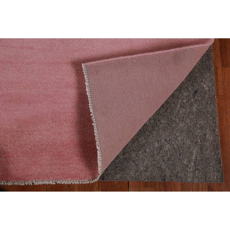 Hand Knotted Oriental 100% Wool Carpet Modern Solid Pink Gabbeh Area Rug - 9' 2'' X 6' 2''