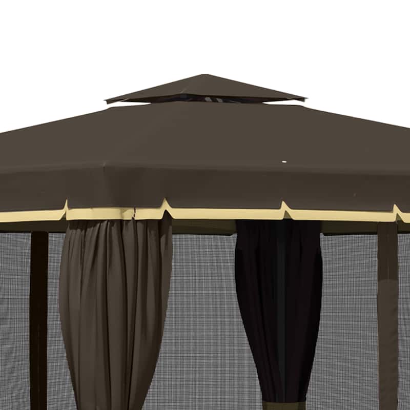Modern Patio Gazebo Canopy Shelter with Aluminum Frame, Double Roof, Netting & Curtains,10' x 10'