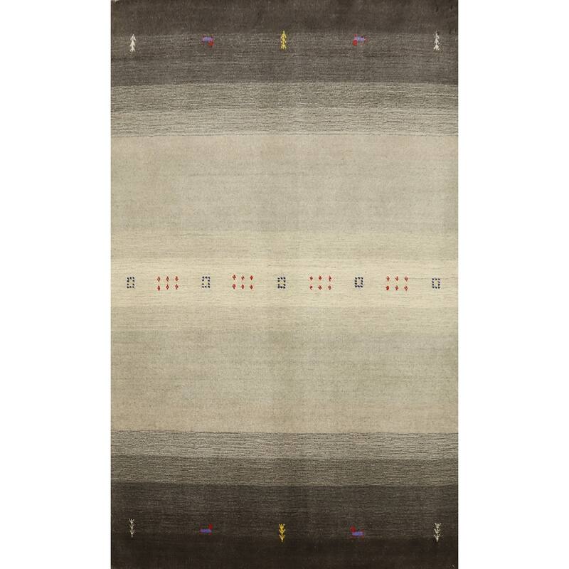 Hand Knotted Oriental 100% Wool Carpet Tribal Animal Pictorial Beige & Ivories Gabbeh Area Rug - 6' 6'' X 4' 4''
