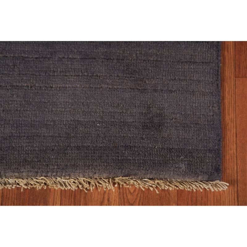 Modern Gray Gabbeh Runner Rug Hand-Knotted Grey Wool Carpet - 2'11" x 9'7"