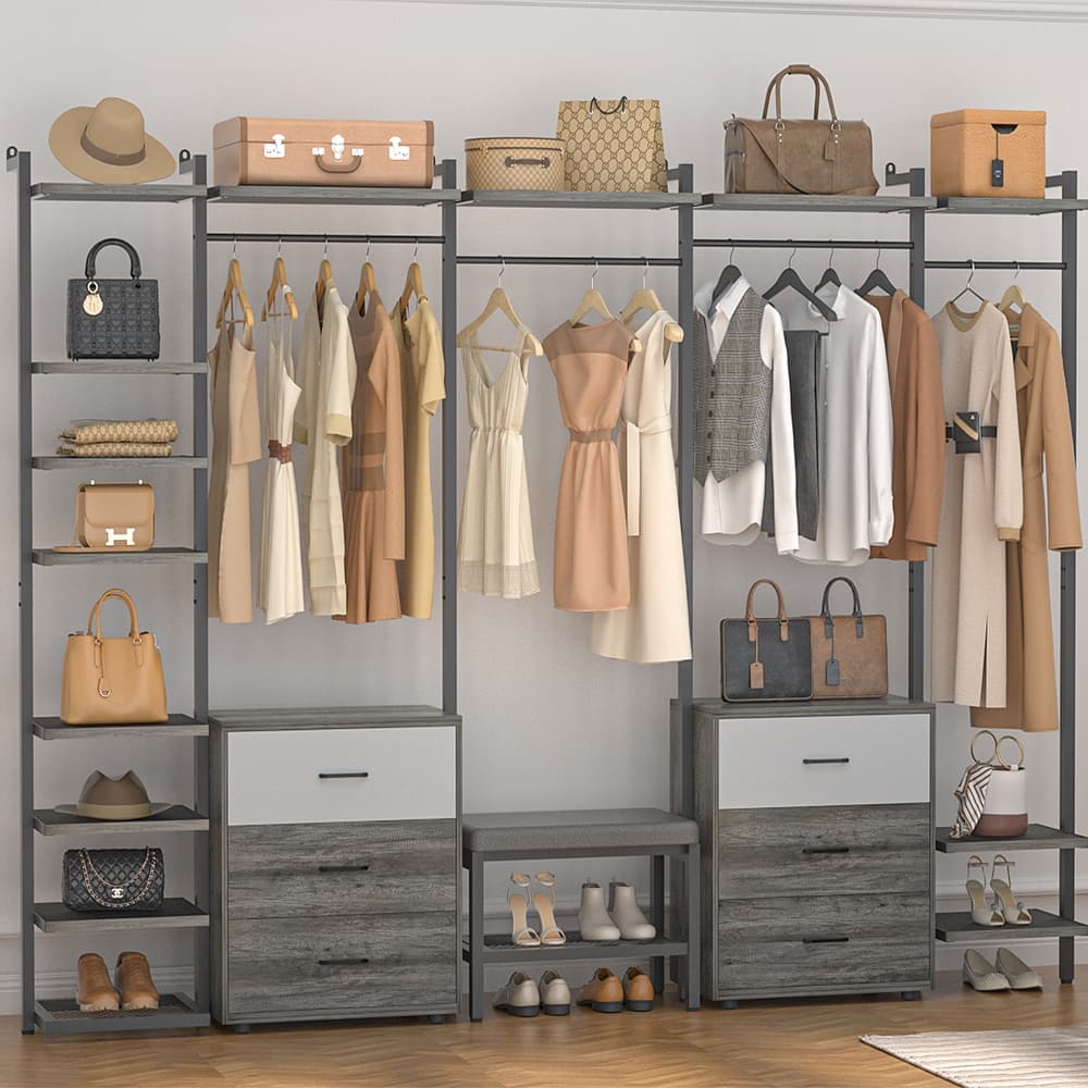 96'' Closet System with 6 Closet Drawers, Sturdy Closet Organizer for Walk-in/Reach-in Closet