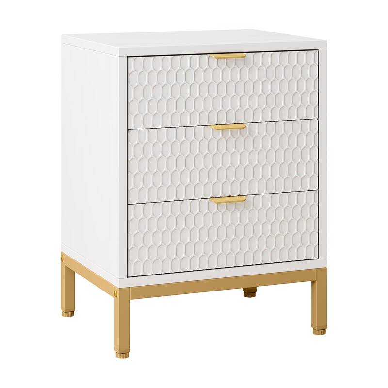 19.7-Inches Modern White and Gold 3-Drawer Nightstand