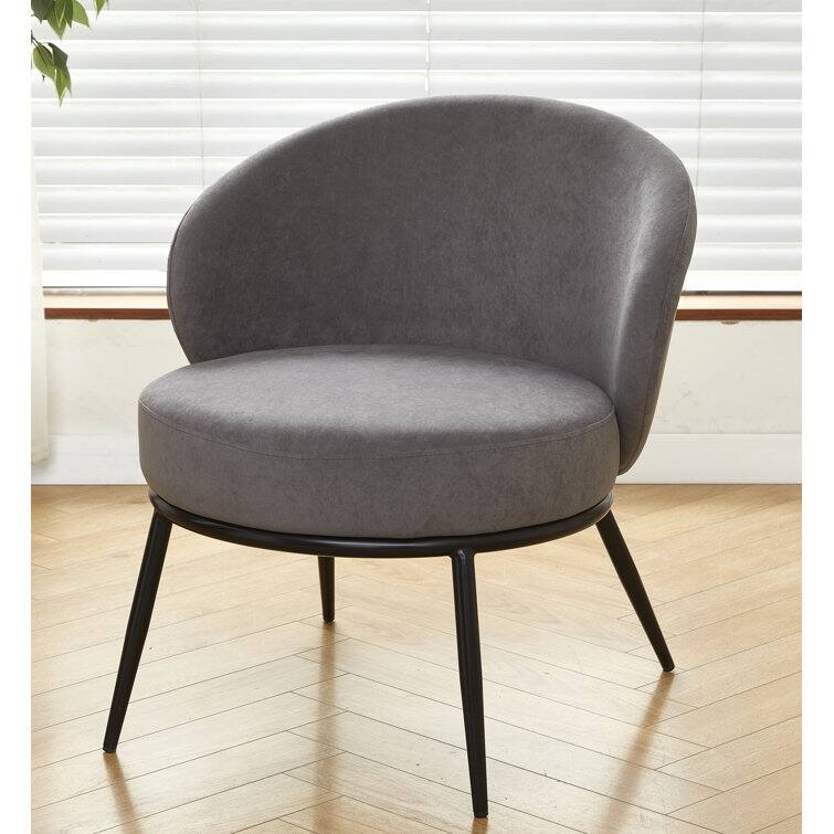 US Pride Furniture Velvet Accent Chair Solid and Engineered Wood Built on Slender with Black Metal Legs - Grey