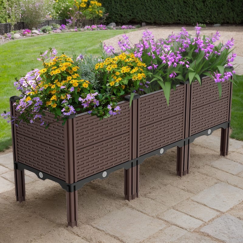 47.2x15.7x19.6in Raised Garden Beds,Polypropylene Planter Boxes,Garden Box with Drain Outlet,Heat and Frost Resistance Planters
