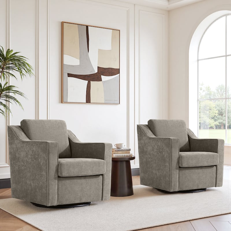 Chenille/Leather Swivel Barrel Chair(Set of 2) Modern Club Chair by UIXE - Chenille - Sand