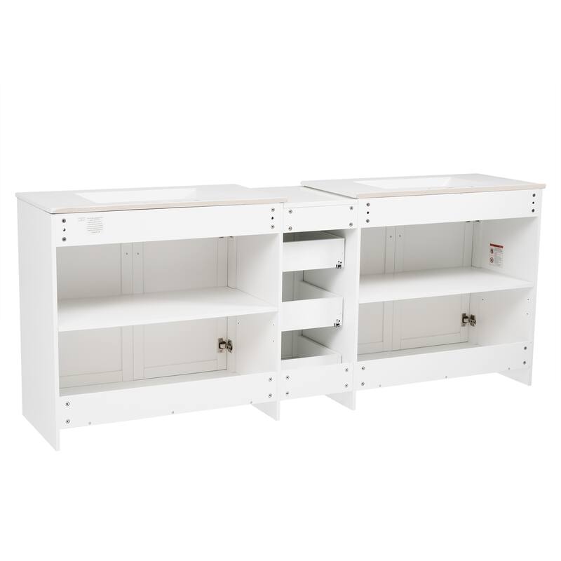 Roomfitters 84" Double-Sink Vanity, Aesthetic Modern Design with Quartz Top, Adjustable Shelves